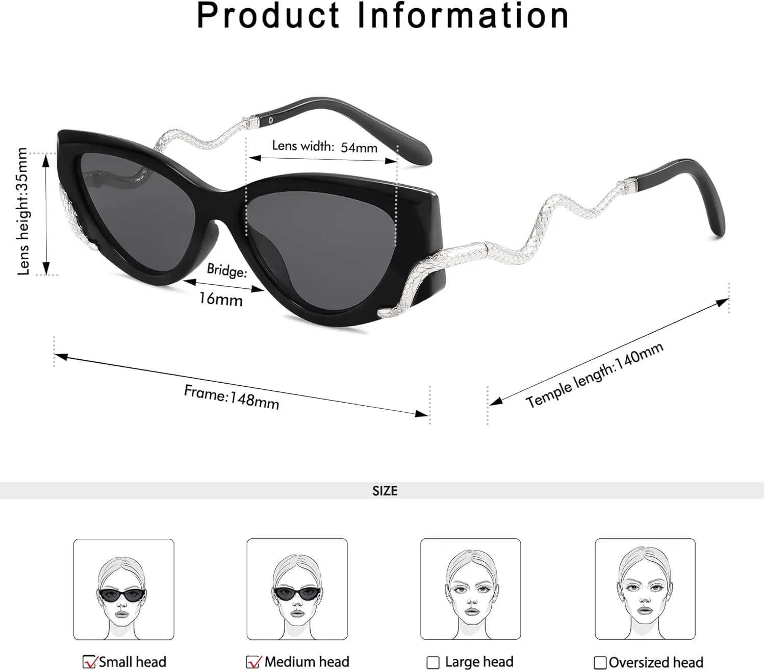 Retro Y2K Snake Sunglasses for Women Chic Cat Eye 90s Sunnies Narrow Trendy Sun Glasses AP3667