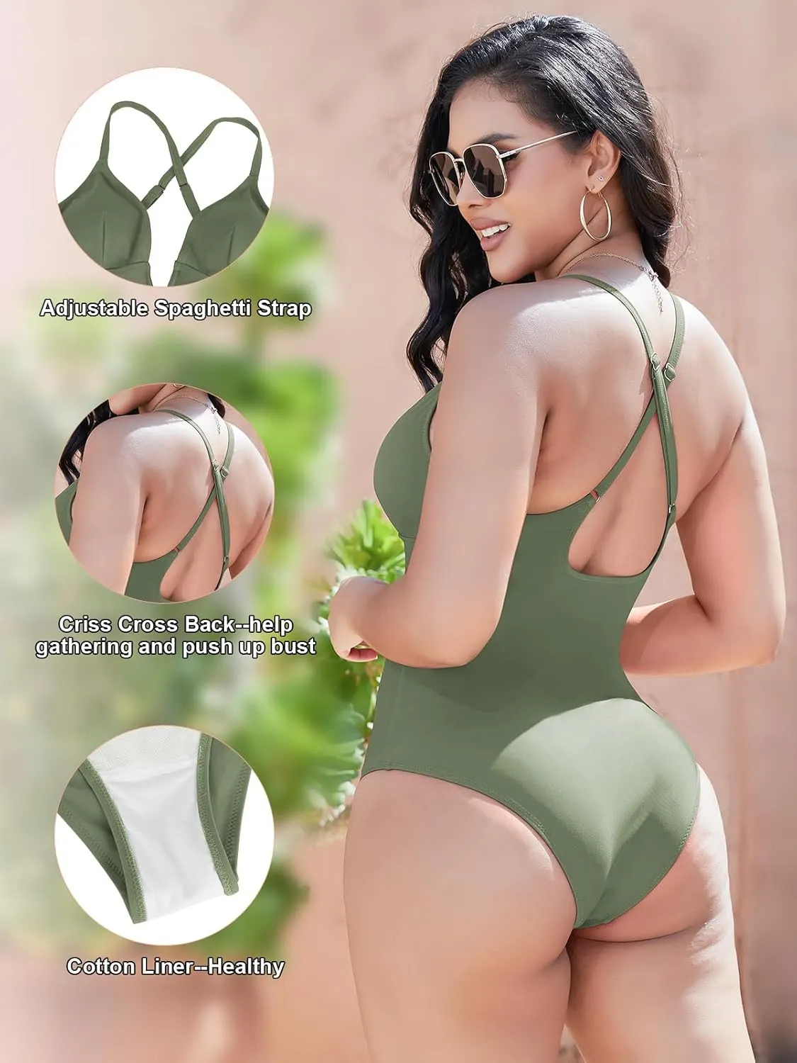 SHAPERIN Women Swimsuit One Piece Bathing Suits Tummy Control Sexy Deep V Neck Padded Push Up Swimwear Monokini