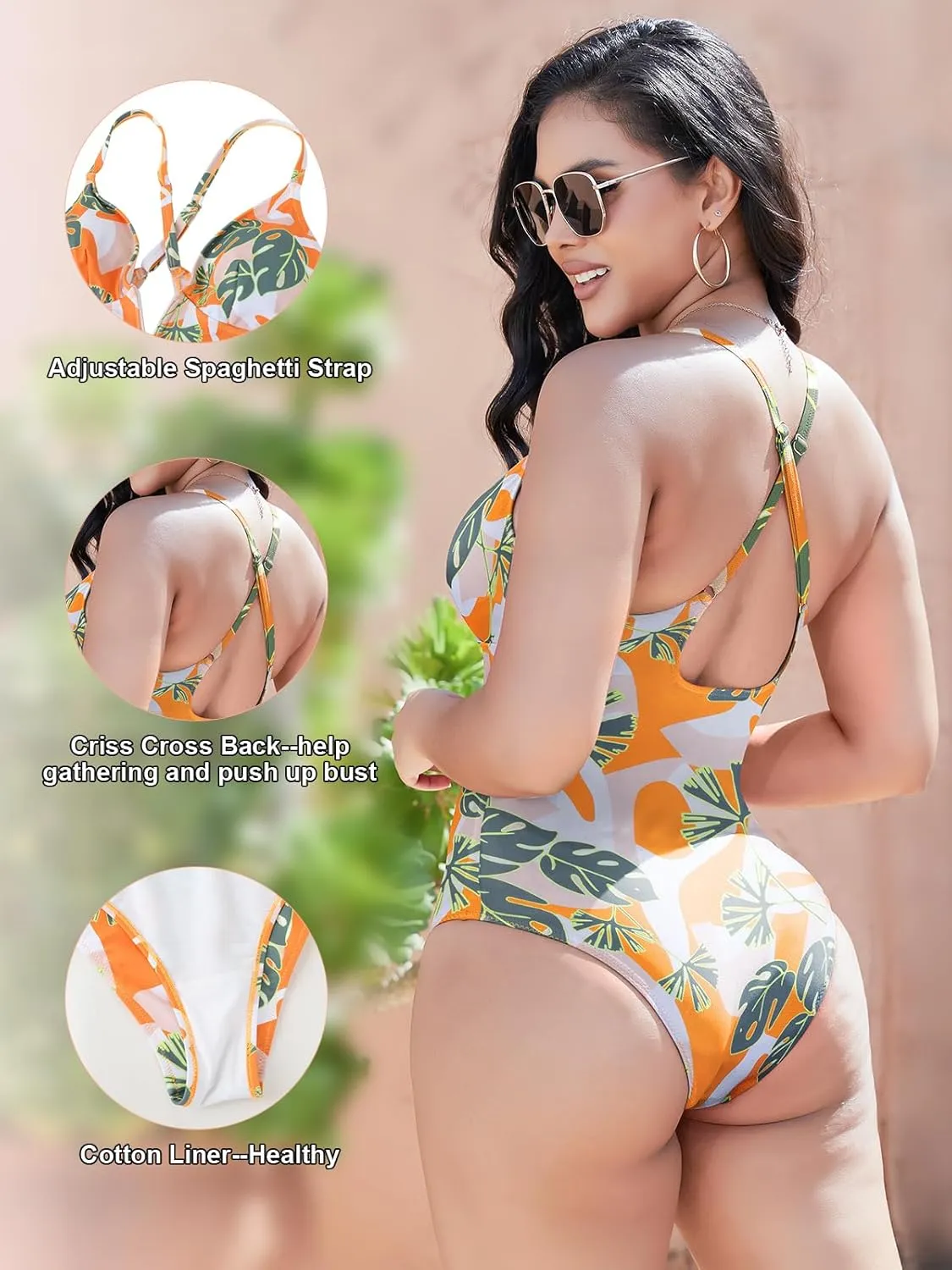 SHAPERIN Women Swimsuit One Piece Bathing Suits Tummy Control Sexy Deep V Neck Padded Push Up Swimwear Monokini