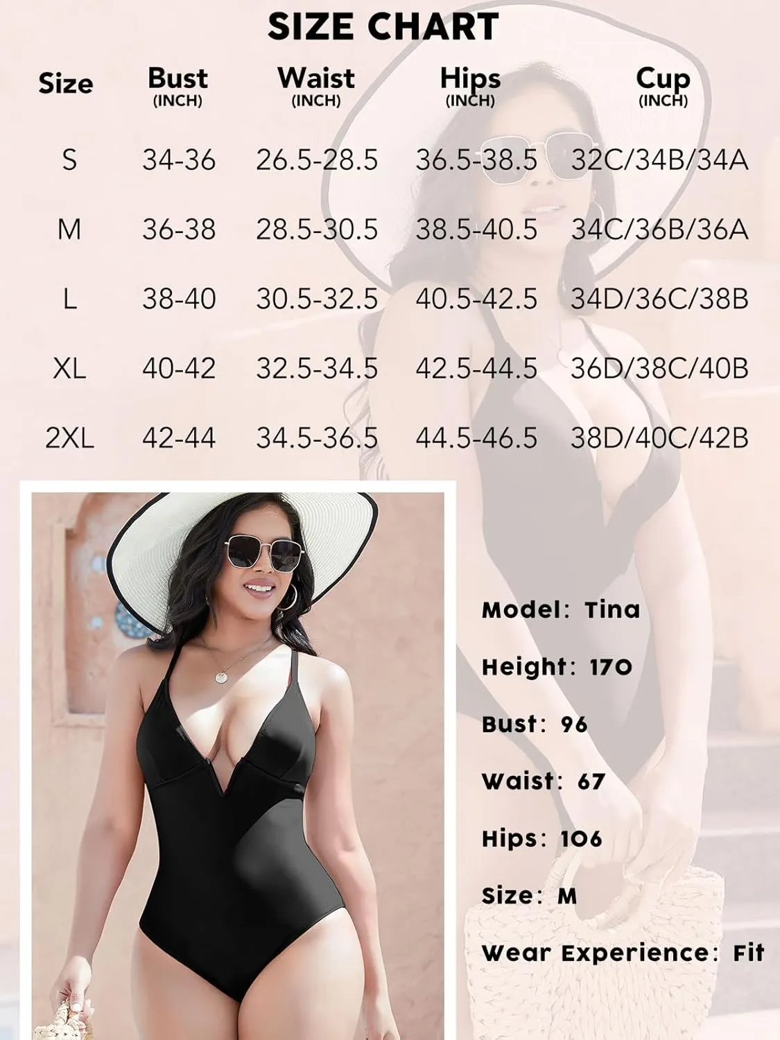 SHAPERIN Women Swimsuit One Piece Bathing Suits Tummy Control Sexy Deep V Neck Padded Push Up Swimwear Monokini
