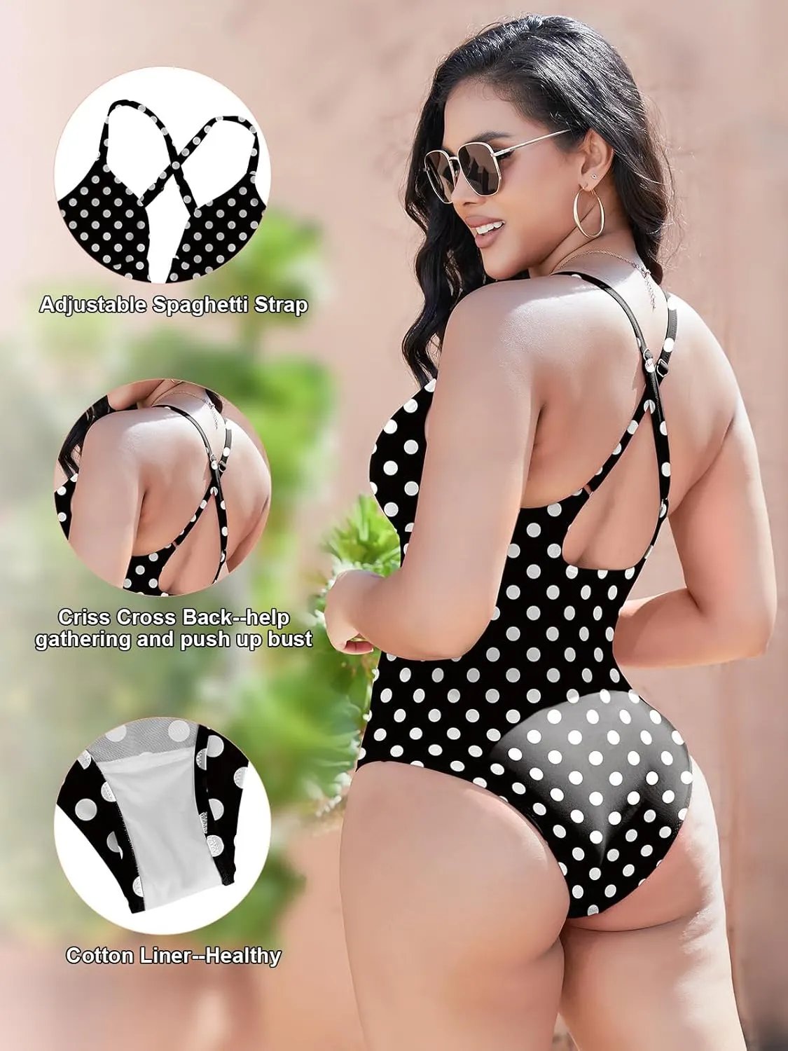 SHAPERIN Women Swimsuit One Piece Bathing Suits Tummy Control Sexy Deep V Neck Padded Push Up Swimwear Monokini