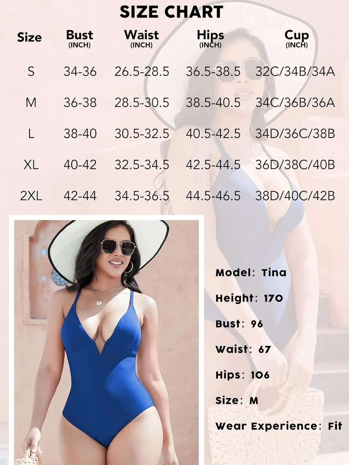 SHAPERIN Women Swimsuit One Piece Bathing Suits Tummy Control Sexy Deep V Neck Padded Push Up Swimwear Monokini
