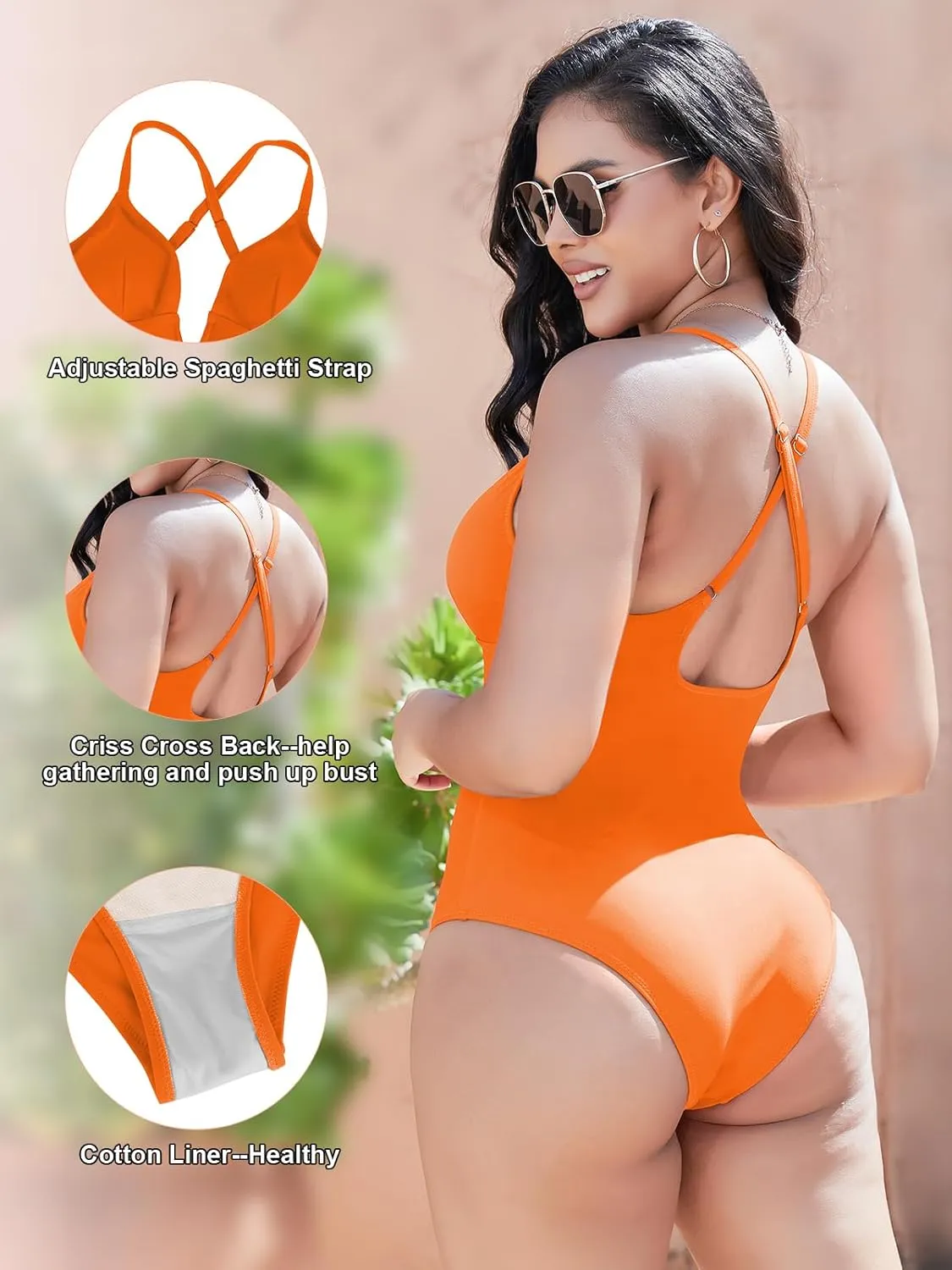 SHAPERIN Women Swimsuit One Piece Bathing Suits Tummy Control Sexy Deep V Neck Padded Push Up Swimwear Monokini