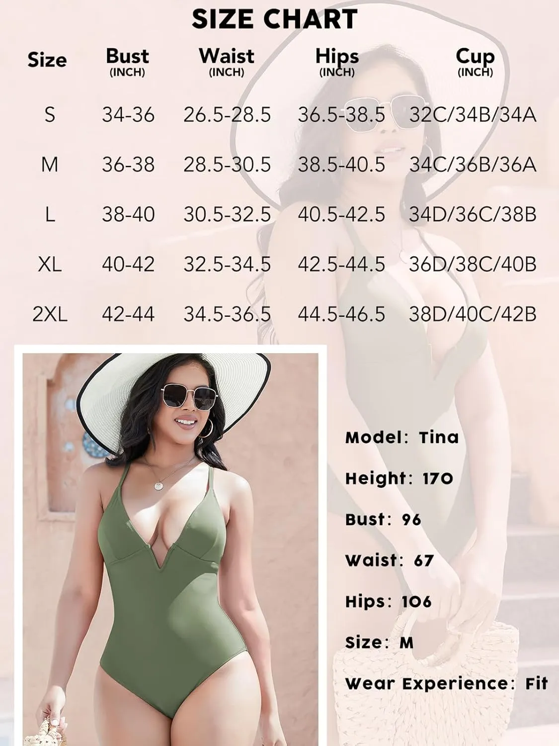 SHAPERIN Women Swimsuit One Piece Bathing Suits Tummy Control Sexy Deep V Neck Padded Push Up Swimwear Monokini