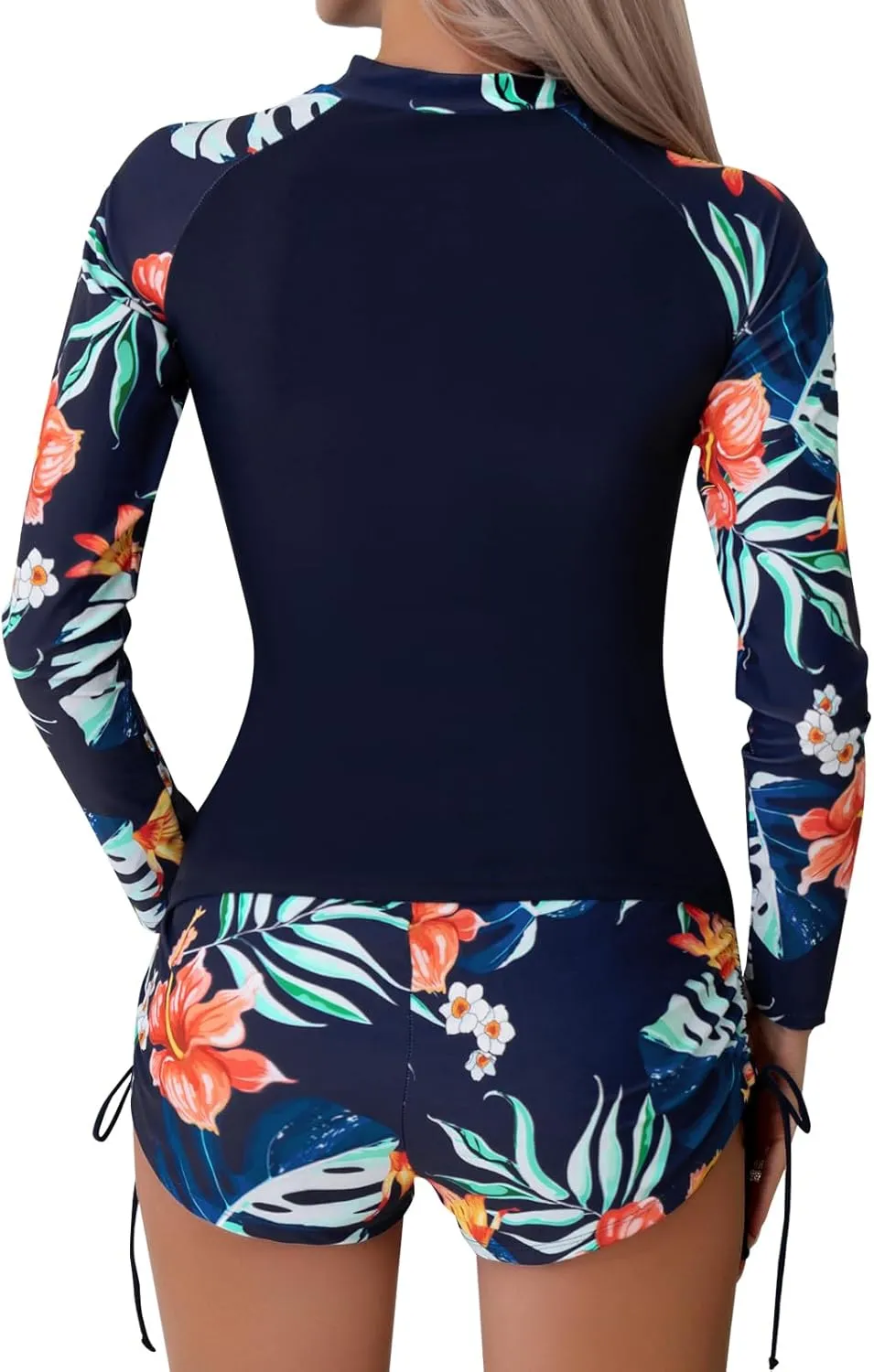 SHAPERIN Women's Long Sleeve Rash Guard 2 Piece Swimsuits UV UPF 50  Surfing Swim Shirt Bathing Suit with Boyshort Bottom
