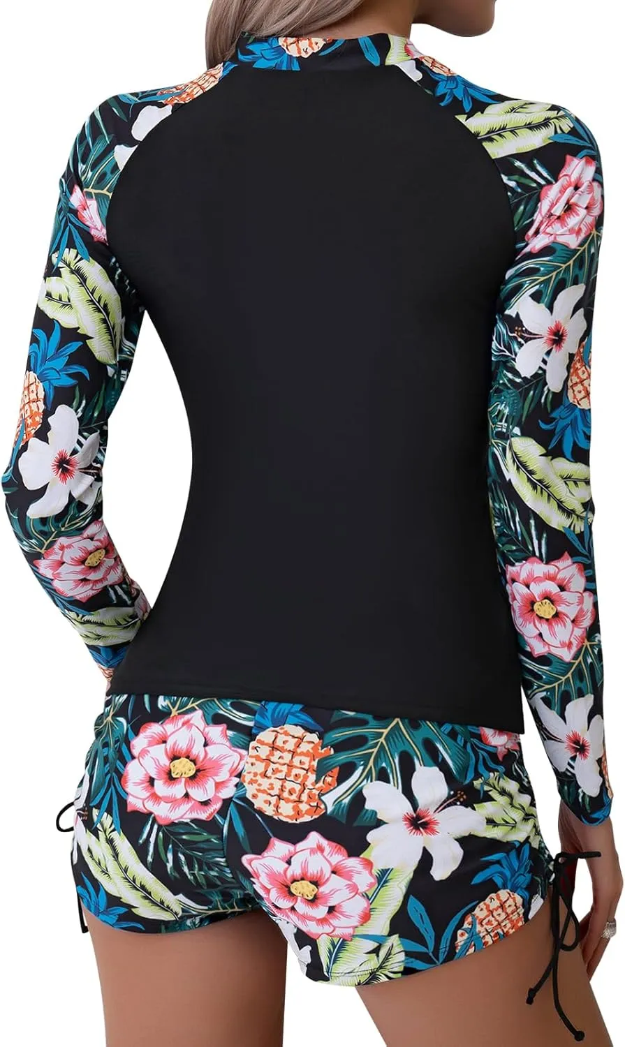 SHAPERIN Women's Long Sleeve Rash Guard 2 Piece Swimsuits UV UPF 50  Surfing Swim Shirt Bathing Suit with Boyshort Bottom