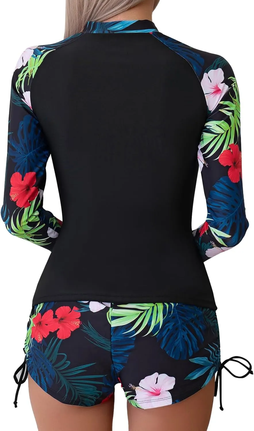 SHAPERIN Women's Long Sleeve Rash Guard 2 Piece Swimsuits UV UPF 50  Surfing Swim Shirt Bathing Suit with Boyshort Bottom