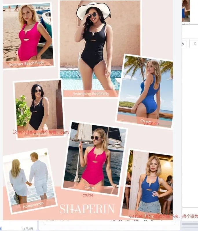 SHAPERIN Women's One Piece Swimsuits Tummy Control Bathing Suit Sexy Cutout Swim Suit Padded Push Up Swimwear Monokini