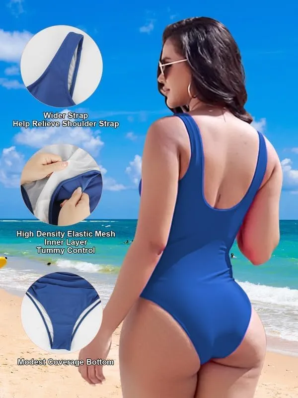 SHAPERIN Women's One Piece Swimsuits Tummy Control Bathing Suit Sexy Cutout Swim Suit Padded Push Up Swimwear Monokini