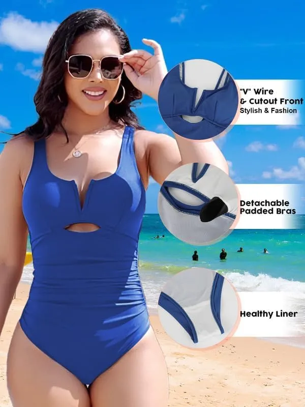 SHAPERIN Women's One Piece Swimsuits Tummy Control Bathing Suit Sexy Cutout Swim Suit Padded Push Up Swimwear Monokini