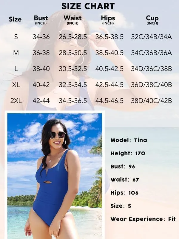 SHAPERIN Women's One Piece Swimsuits Tummy Control Bathing Suit Sexy Cutout Swim Suit Padded Push Up Swimwear Monokini