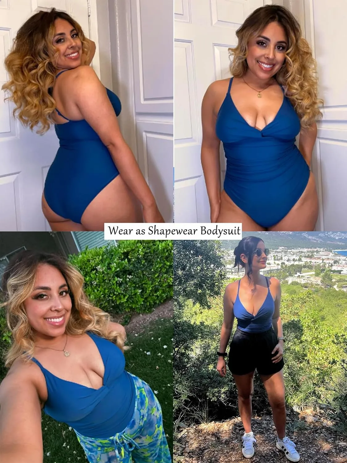SHAPERIN Women's One Piece Swimsuits Tummy Control High Waisted Bathing Suits Padded Push Up Shapewear Swimwear Monokini