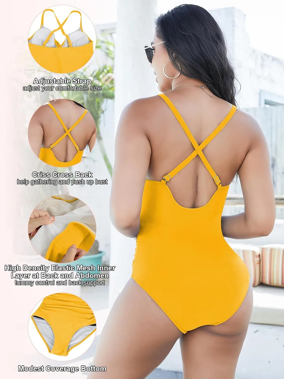 SHAPERIN Women's One Piece Swimsuits Tummy Control High Waisted Bathing Suits Padded Push Up Shapewear Swimwear Monokini