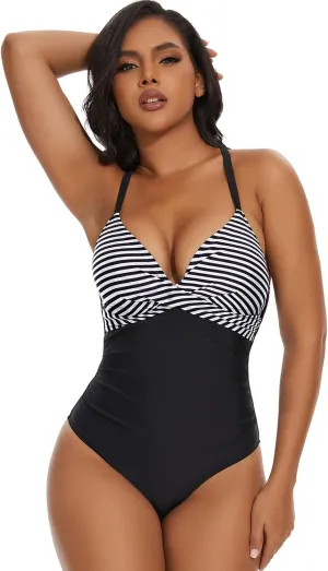 SHAPERIN Women's One Piece Swimsuits Tummy Control High Waisted Bathing Suits Padded Push Up Shapewear Swimwear Monokini