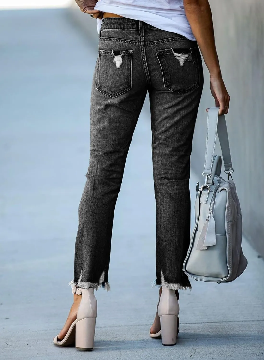 Sidefeel Women's Ripped Jeans Straight Leg Distressed Boyfriend Denim Pants