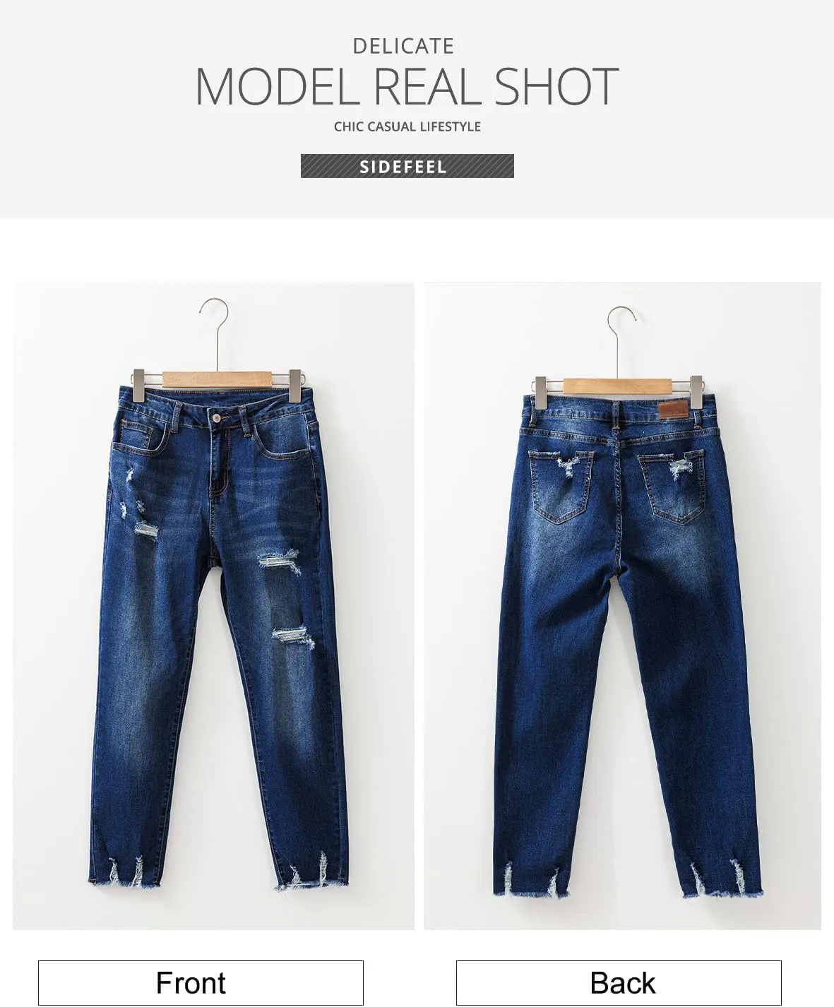 Sidefeel Women's Ripped Jeans Straight Leg Loose Distressed Boyfriend Zimbaplatinum Denim Pants