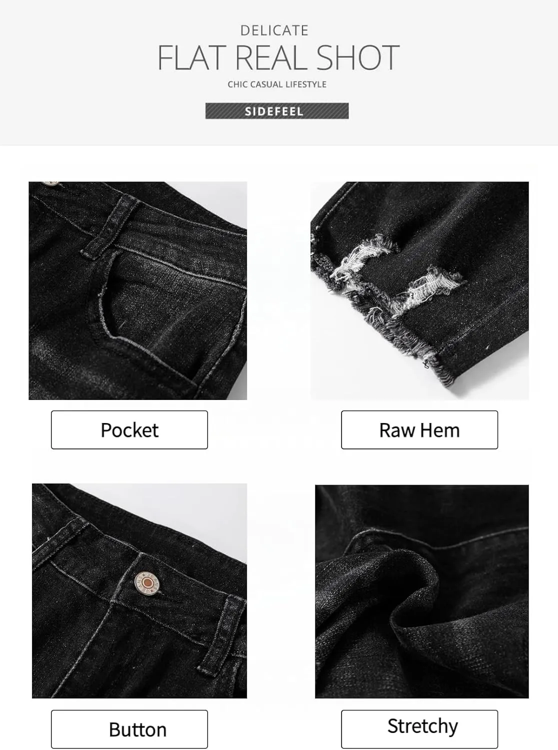 Sidefeel Women's Ripped Jeans Straight Leg Loose Distressed Boyfriend Zimbaplatinum Denim Pants