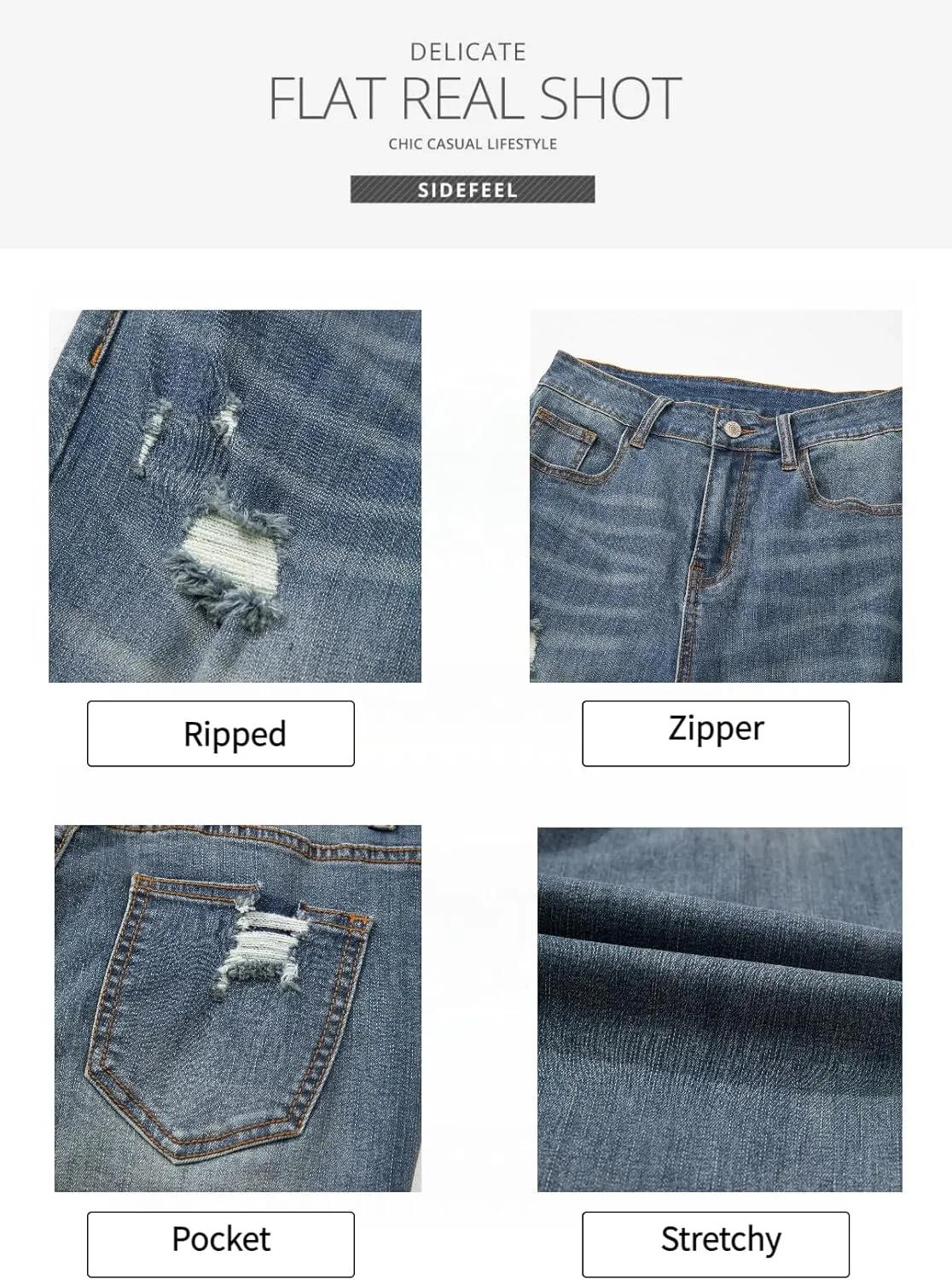 Sidefeel Women's Ripped Jeans Straight Leg Loose Distressed Boyfriend Zimbaplatinum Denim Pants