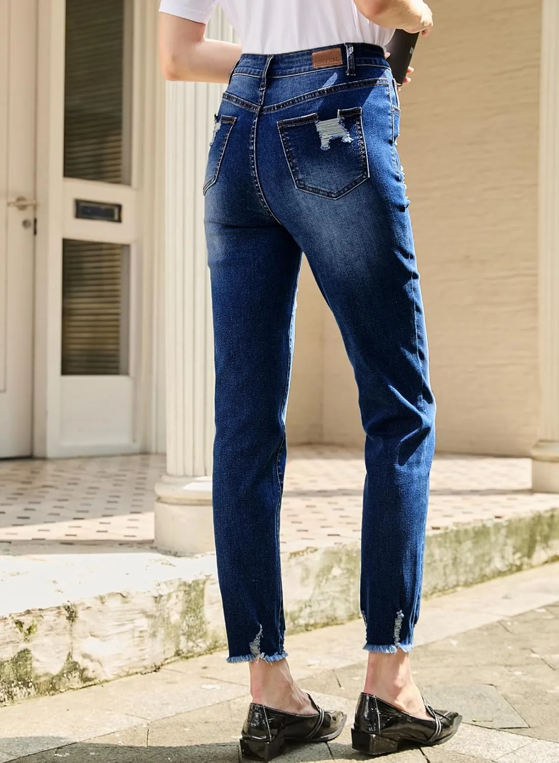 Sidefeel Women's Ripped Jeans Straight Leg Loose Distressed Boyfriend Zimbaplatinum Denim Pants