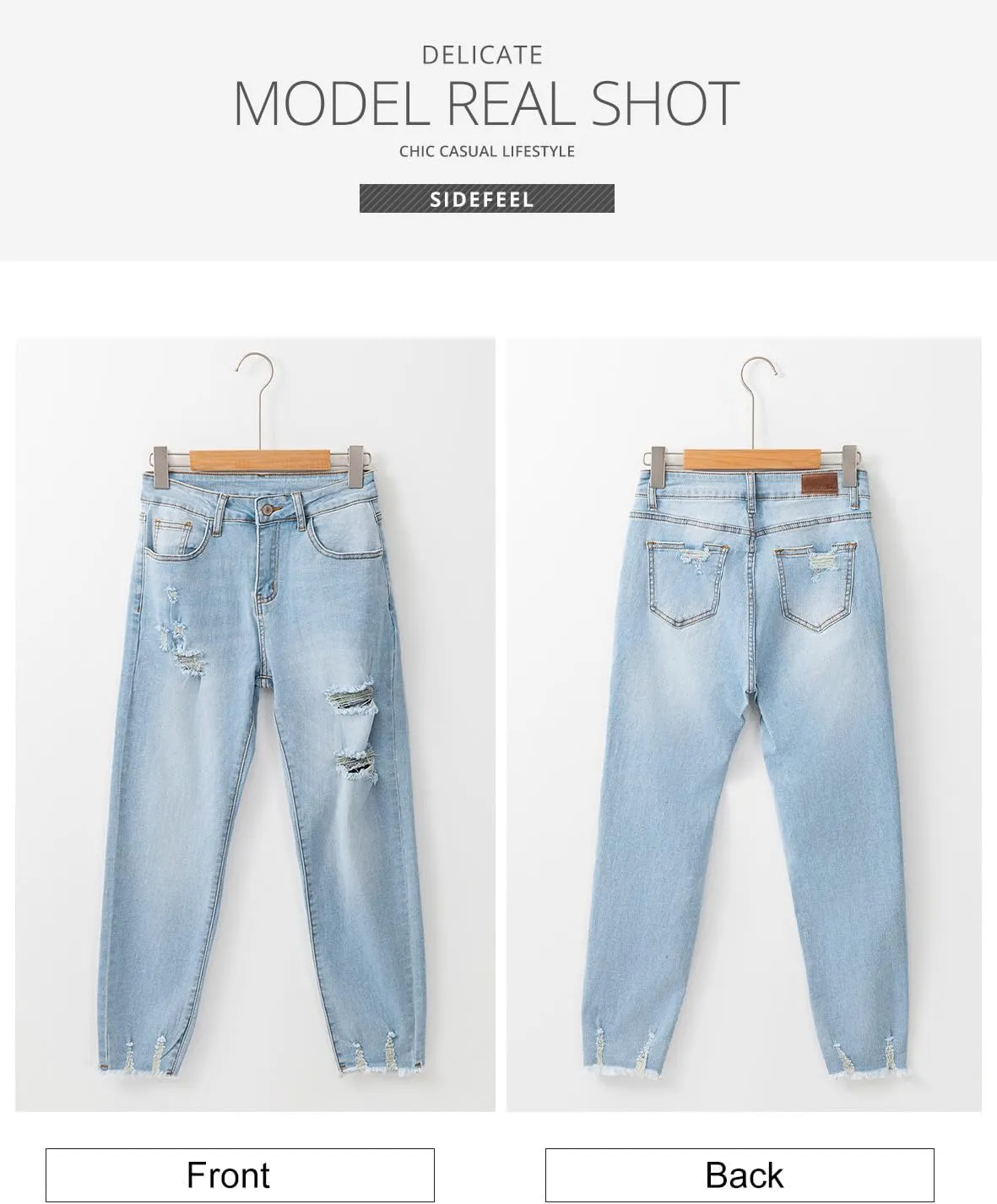 Sidefeel Women's Ripped Jeans Straight Leg Loose Distressed Boyfriend Zimbaplatinum Denim Pants