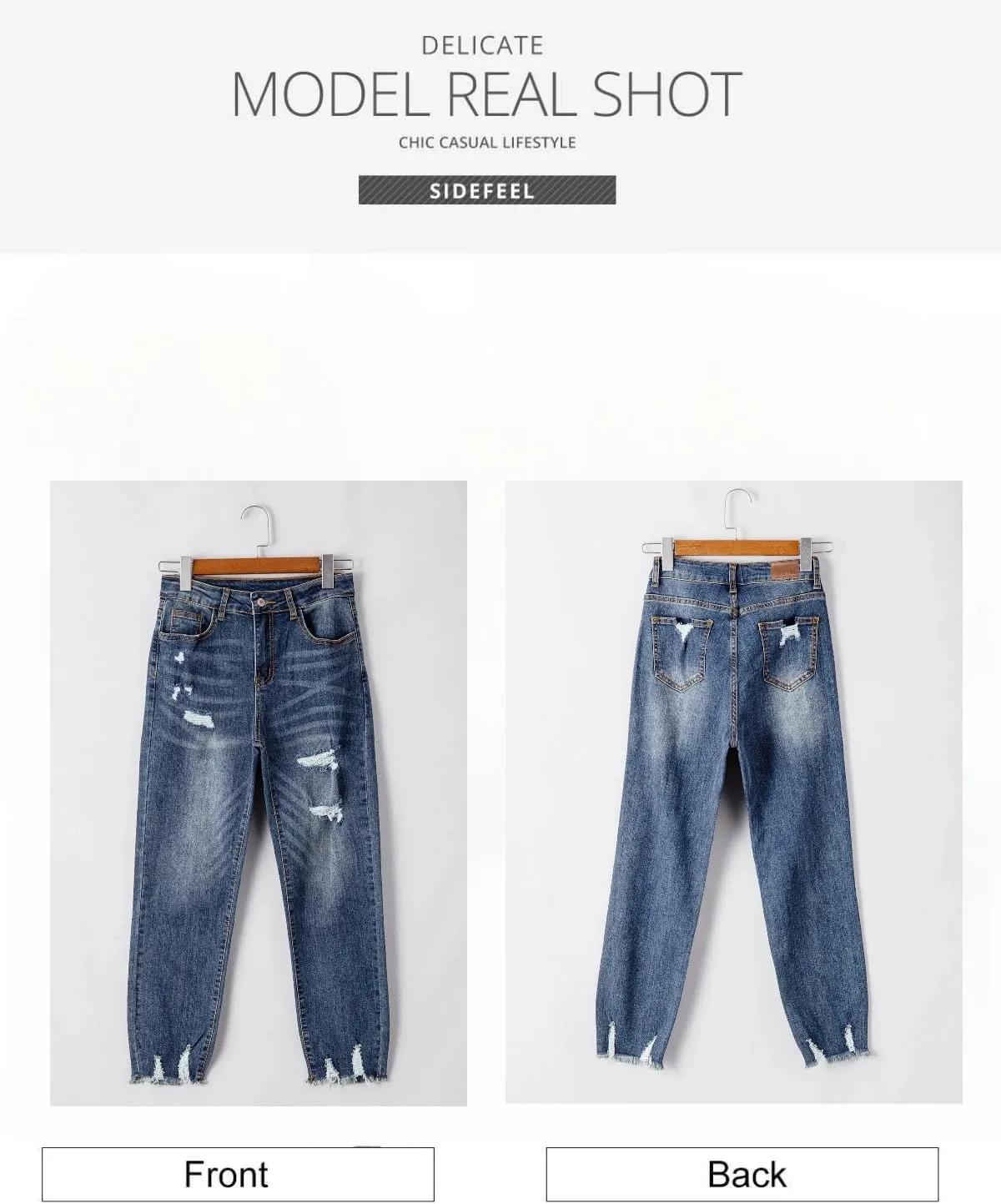 Sidefeel Women's Ripped Jeans Straight Leg Loose Distressed Boyfriend Zimbaplatinum Denim Pants