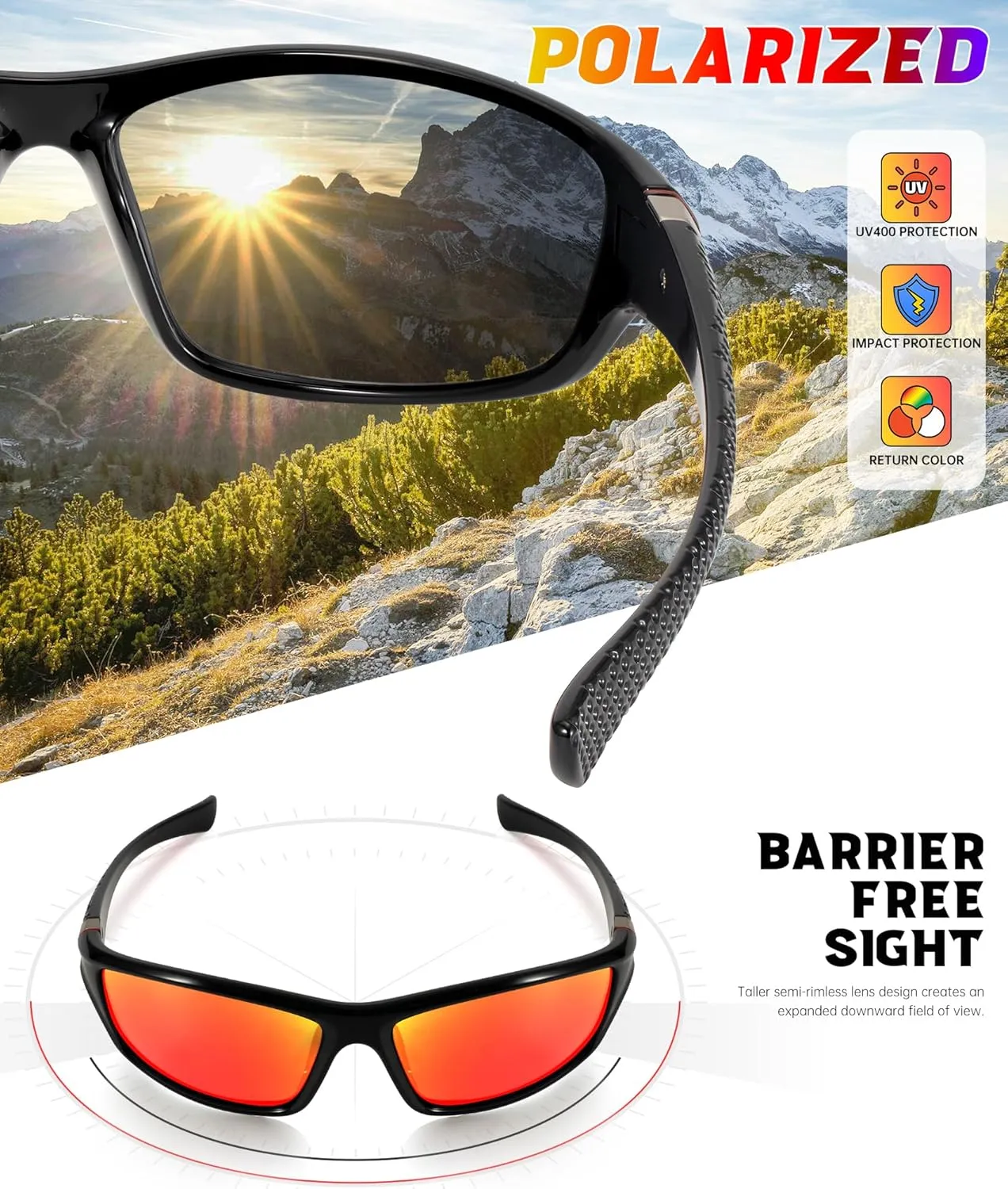 Sports Mens-Sunglasses Polarized Sunglasses-Men: Sunglasses for Men UV Protection for Running Cycling Fishing