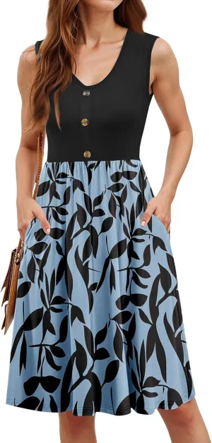 Spring Dresses for Women 2025 Fashion Tie Waist Beautiful Sleeveless Comfy Beach Loose Midi Dresses with Pockets