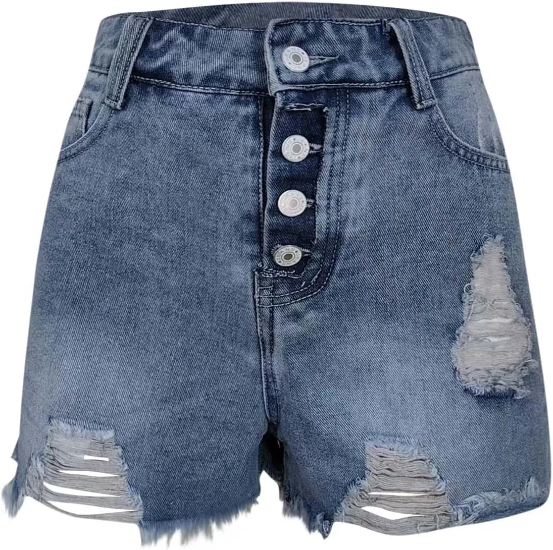 Stretchy Jean Shorts for Womens High Waisted Buttons Frayed Raw Hem Ripped Distressed Denim Shorts with Pockets