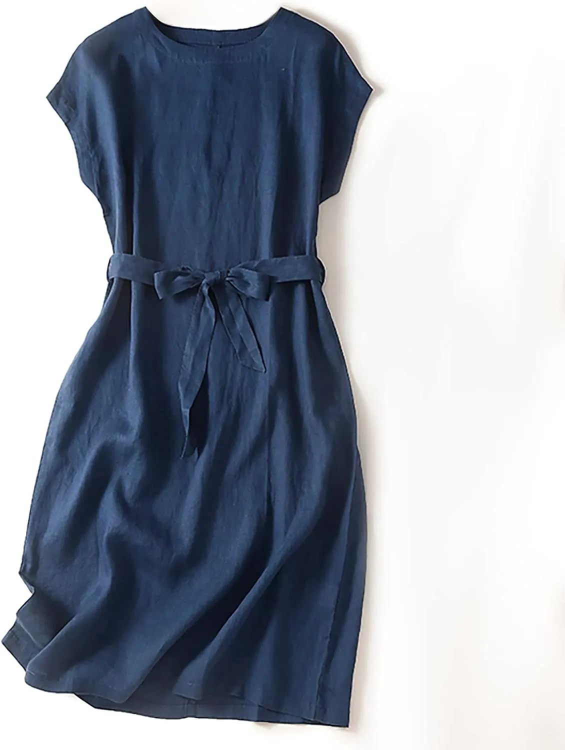 Summer Cap Sleeve Shirt Dress for Women Plain Boat Neck Flowy Belted Tunic Dresses Casual Office Beach Sundress 2024