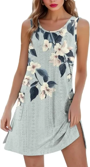 Summer Dresses for Women 2025 Beach Vacation Spring Clothes Sleeveless Crewneck Casual Floral Dress
