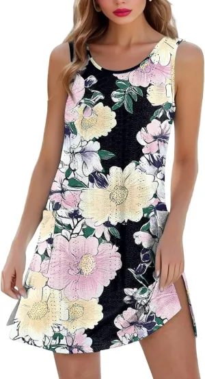 Summer Dresses for Women 2025 Beach Vacation Spring Clothes Sleeveless Crewneck Casual Floral Dress