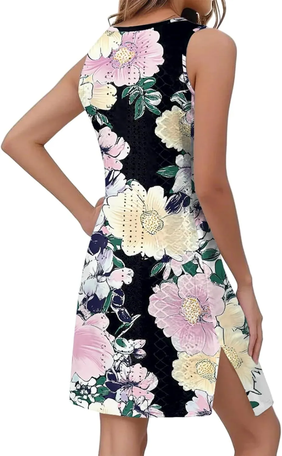 Summer Dresses for Women 2025 Beach Vacation Spring Clothes Sleeveless Crewneck Casual Floral Dress