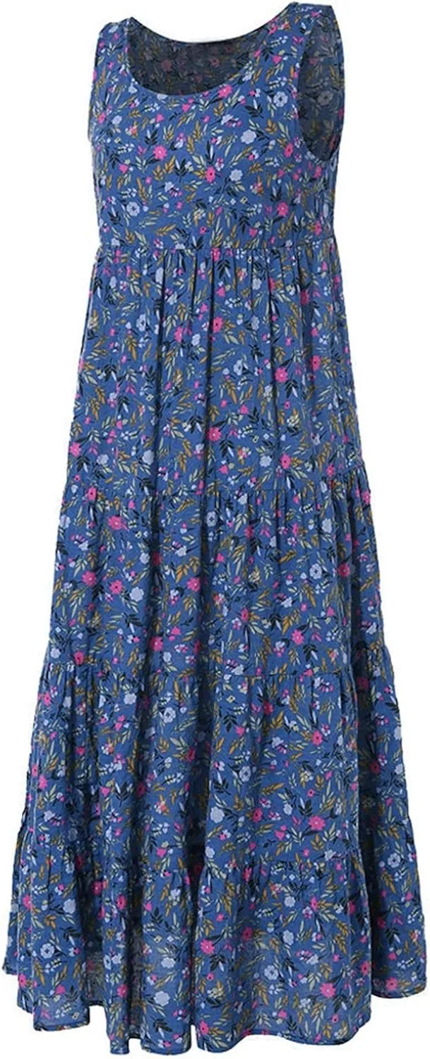 Summer Dresses for Women 2025 Relaxed Fit Sleeveless Floar Print Maxi Sundress Smocked Boho Summer Beach Dress