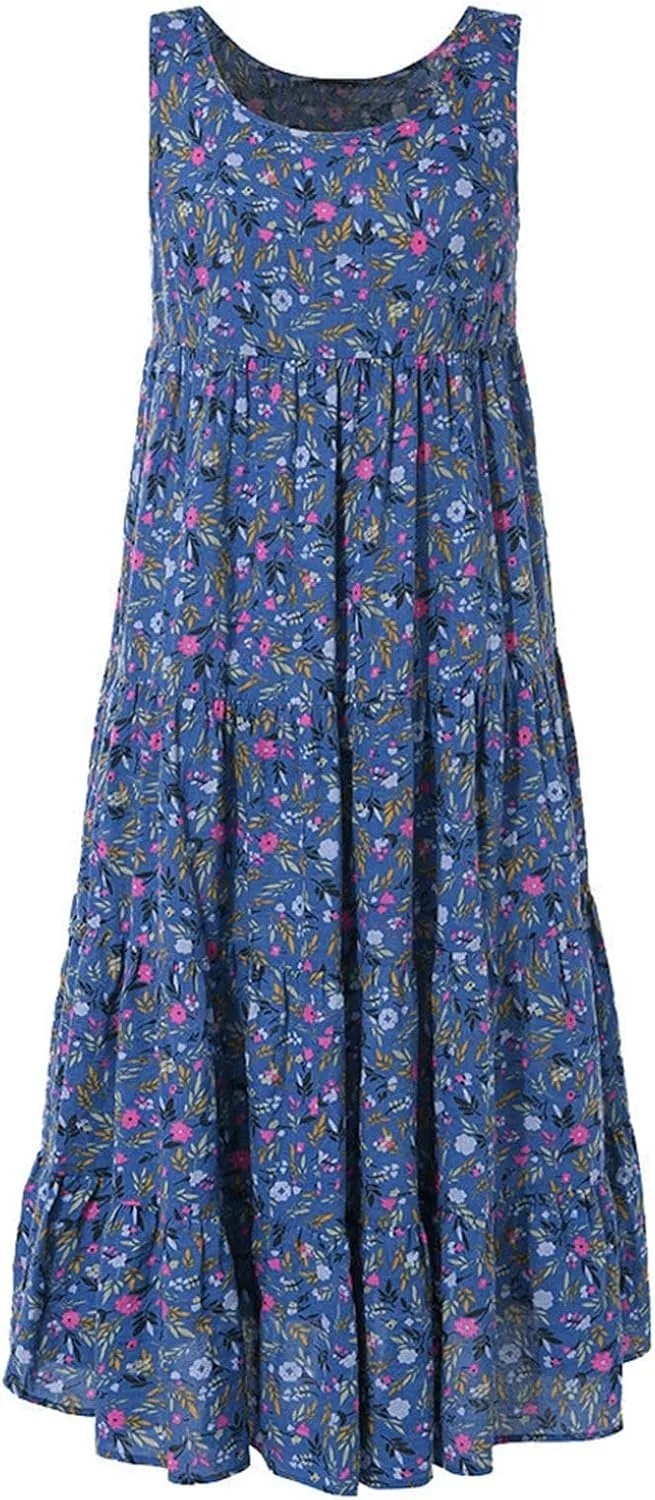 Summer Dresses for Women 2025 Relaxed Fit Sleeveless Floar Print Maxi Sundress Smocked Boho Summer Beach Dress