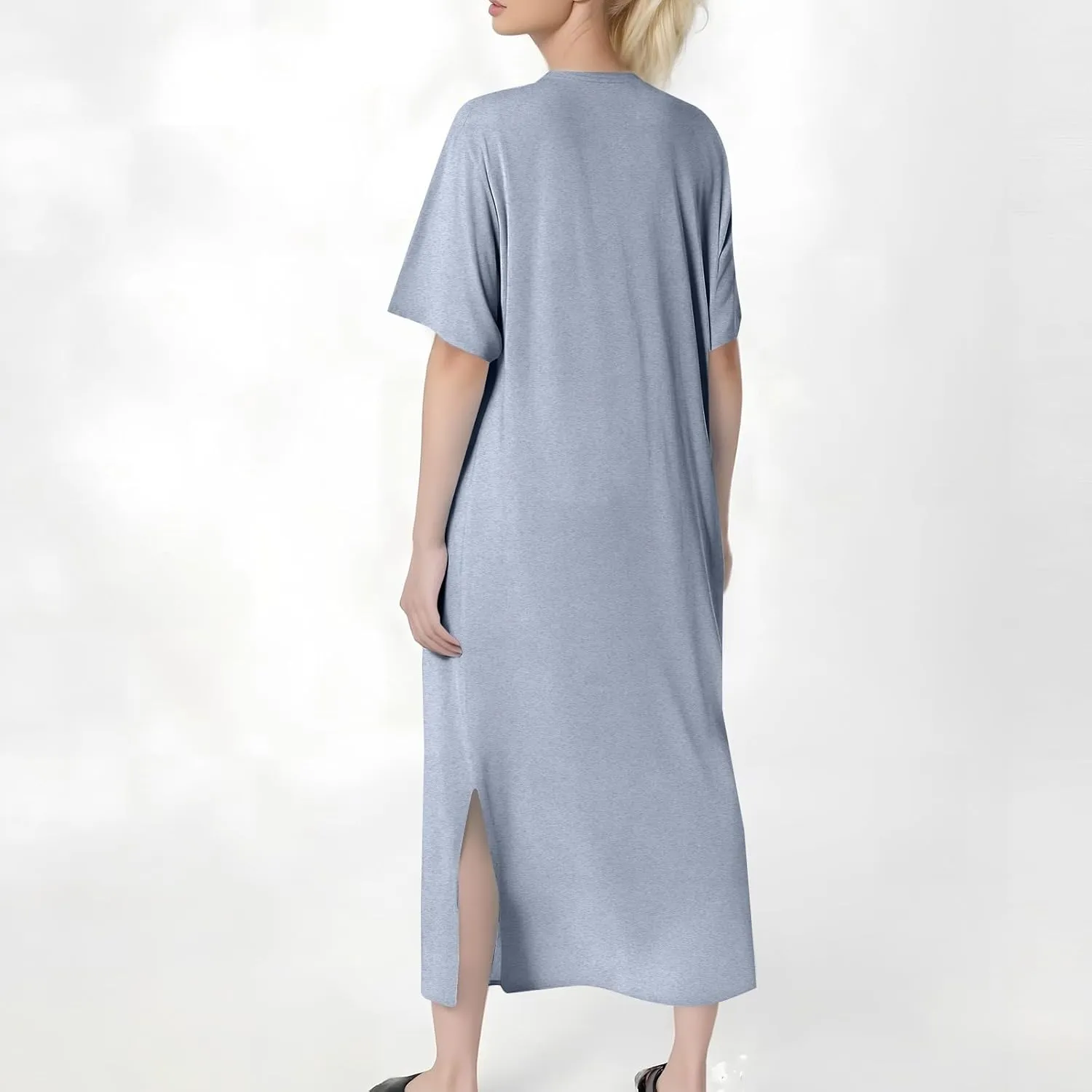 Summer Dresses for Women 2025 Short Sleeve Double Split Casual Plain Loose Maxi Long T Shirt Dress
