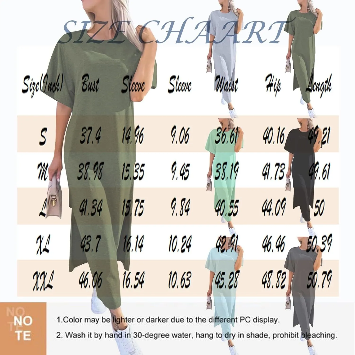 Summer Dresses for Women 2025 Short Sleeve Double Split Casual Plain Loose Maxi Long T Shirt Dress