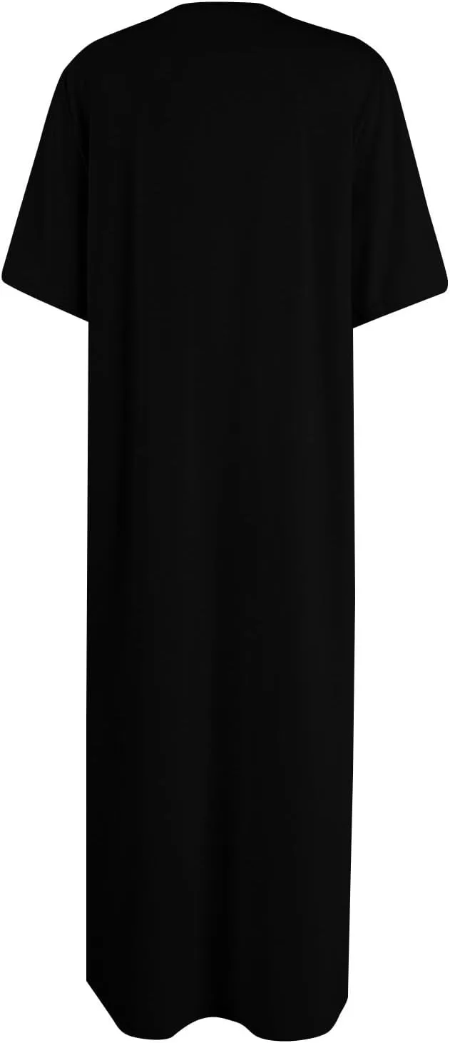 Summer Dresses for Women 2025 Short Sleeve Double Split Casual Plain Loose Maxi Long T Shirt Dress