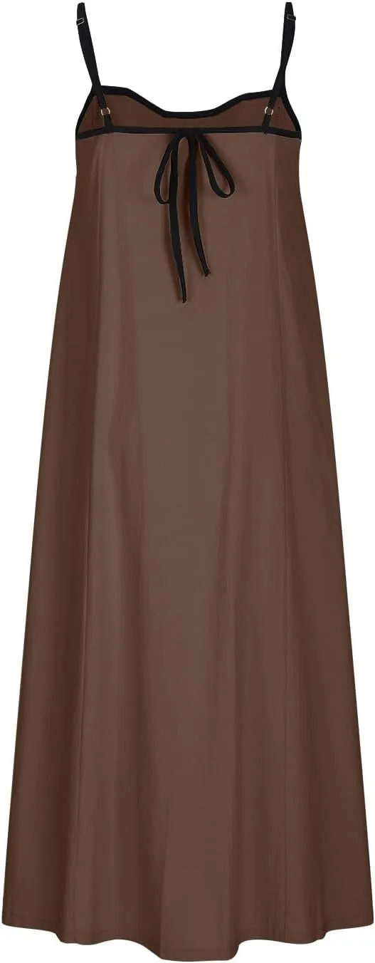 Summer Dresses for Women 2025 Spaghetti Strap Boho Maxi Sundresses Casual Linen Cotton Loose Fit Coverup Clothes