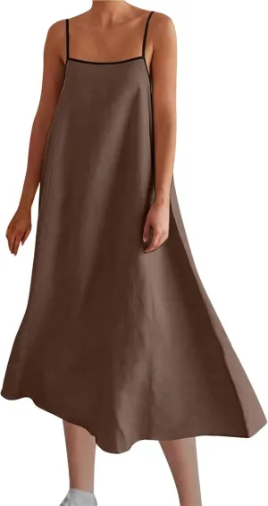 Summer Dresses for Women 2025 Spaghetti Strap Boho Maxi Sundresses Casual Linen Cotton Loose Fit Coverup Clothes