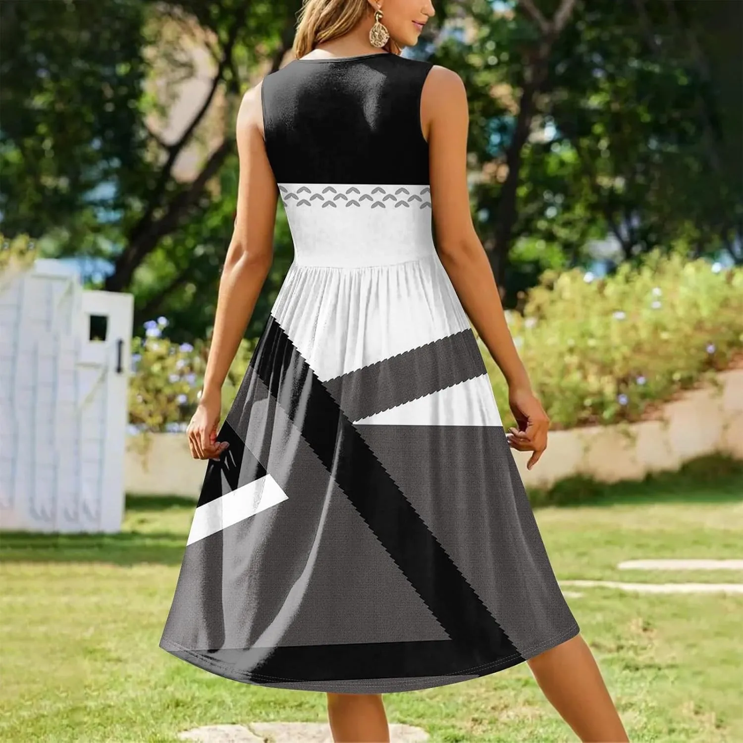 Summer Dresses for Women Beach Tank Dresses Flowy Floral A-Line Sundresses Casual Sleeveless Mid Dress with Pockets