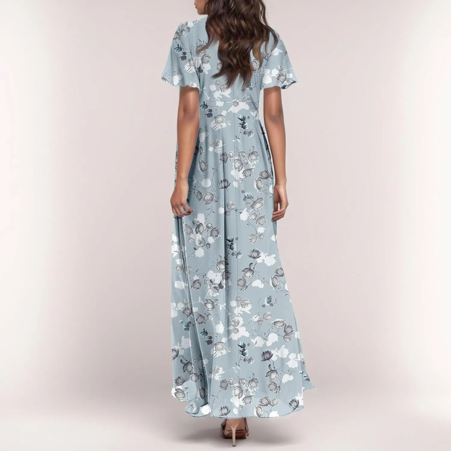 Summer Dresses for Women Highwaisted Flowy Maxi Dress Chiffon Ruffle Sleeve Boho Floral Dresses Western Wedding Dress