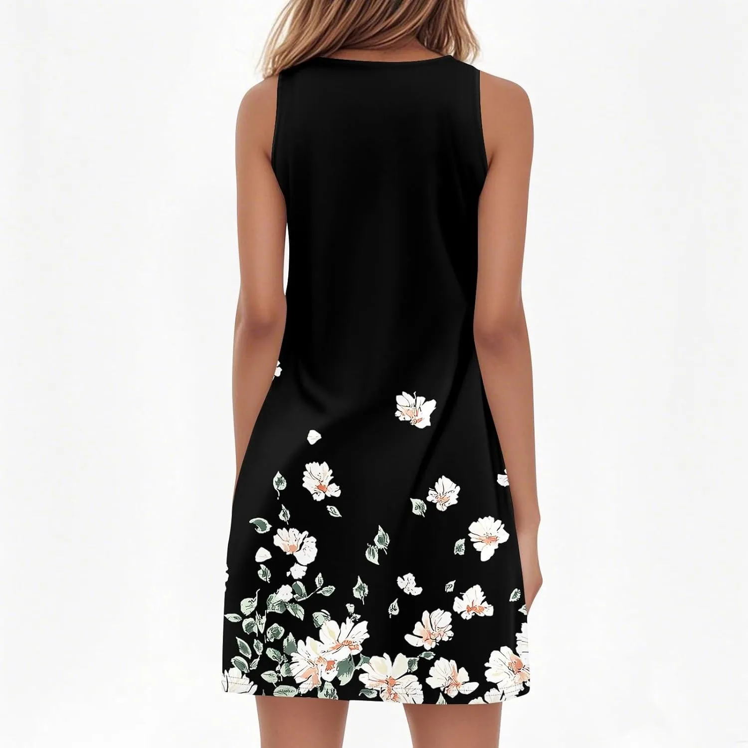 Summer Dresses for Women V-Neck Sleep Dress Casual Beach Tank Dress Sleeveless Sundresses Loose Floral T Shirt Dresses