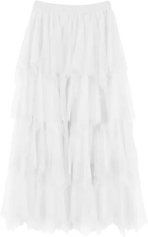 Summer Maxi Skirt for Women Multi Layer Pleated Sheer Ruffles A-Line Casual Long Skirts High Elastic Waist Dress