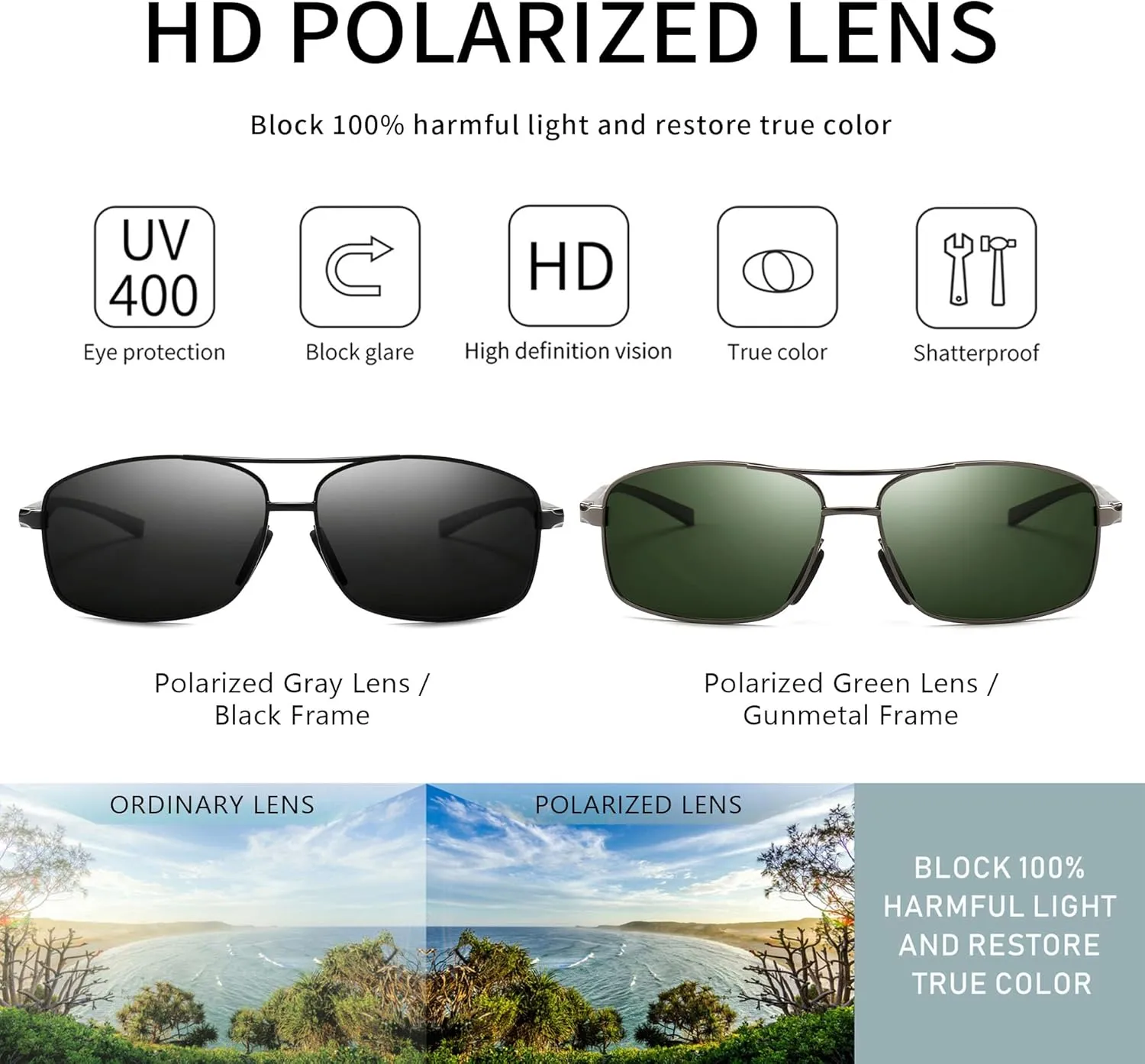 SUNGAIT Ultra Lightweight Rectangular Polarized Sunglasses UV400 Protection