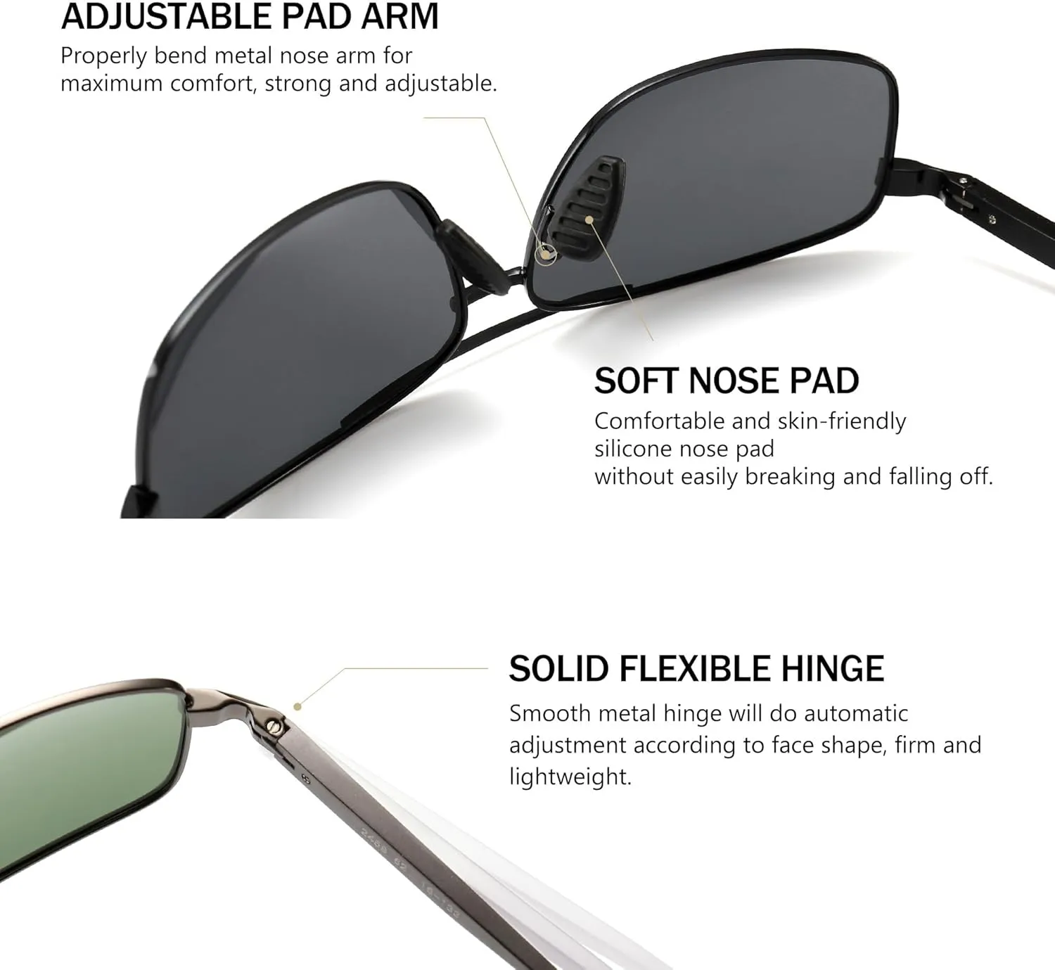 SUNGAIT Ultra Lightweight Rectangular Polarized Sunglasses UV400 Protection