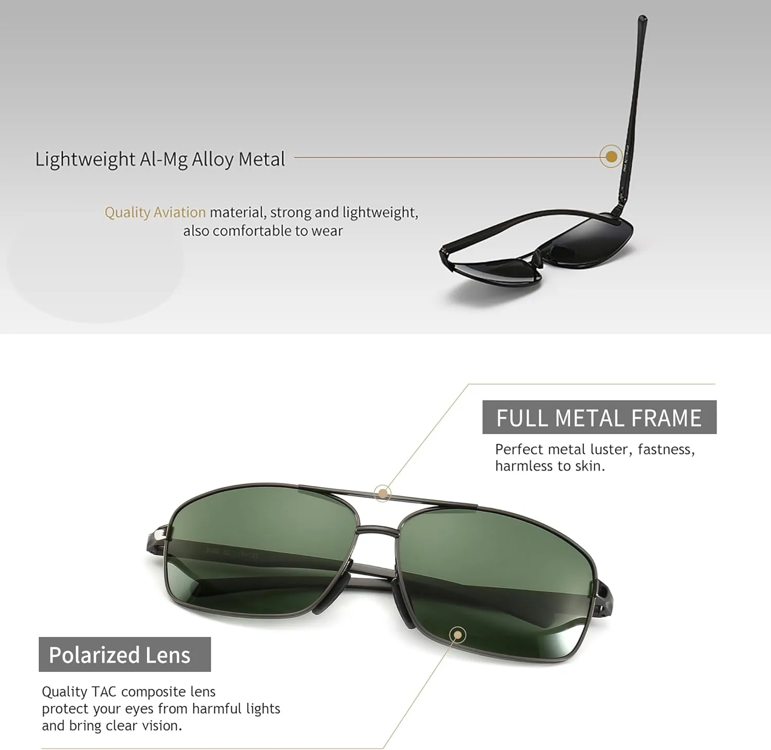SUNGAIT Ultra Lightweight Rectangular Polarized Sunglasses UV400 Protection