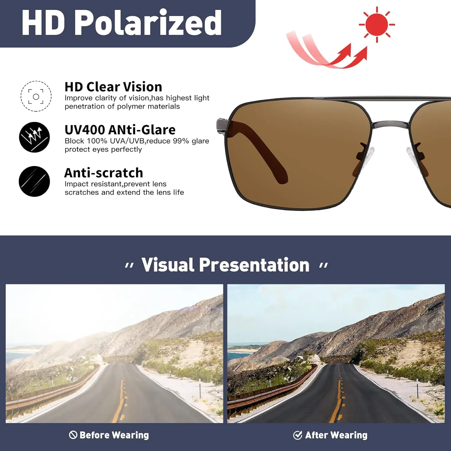 Sunglasses for Men Women Trendy Polarized Sunglasses UV400 Fashion SunGlasses Aviator Sunglasses for Driving Fishing