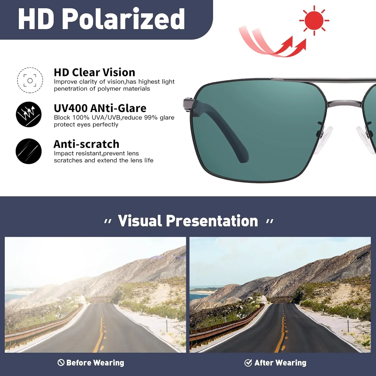 Sunglasses for Men Women Trendy Polarized Sunglasses UV400 Fashion SunGlasses Aviator Sunglasses for Driving Fishing