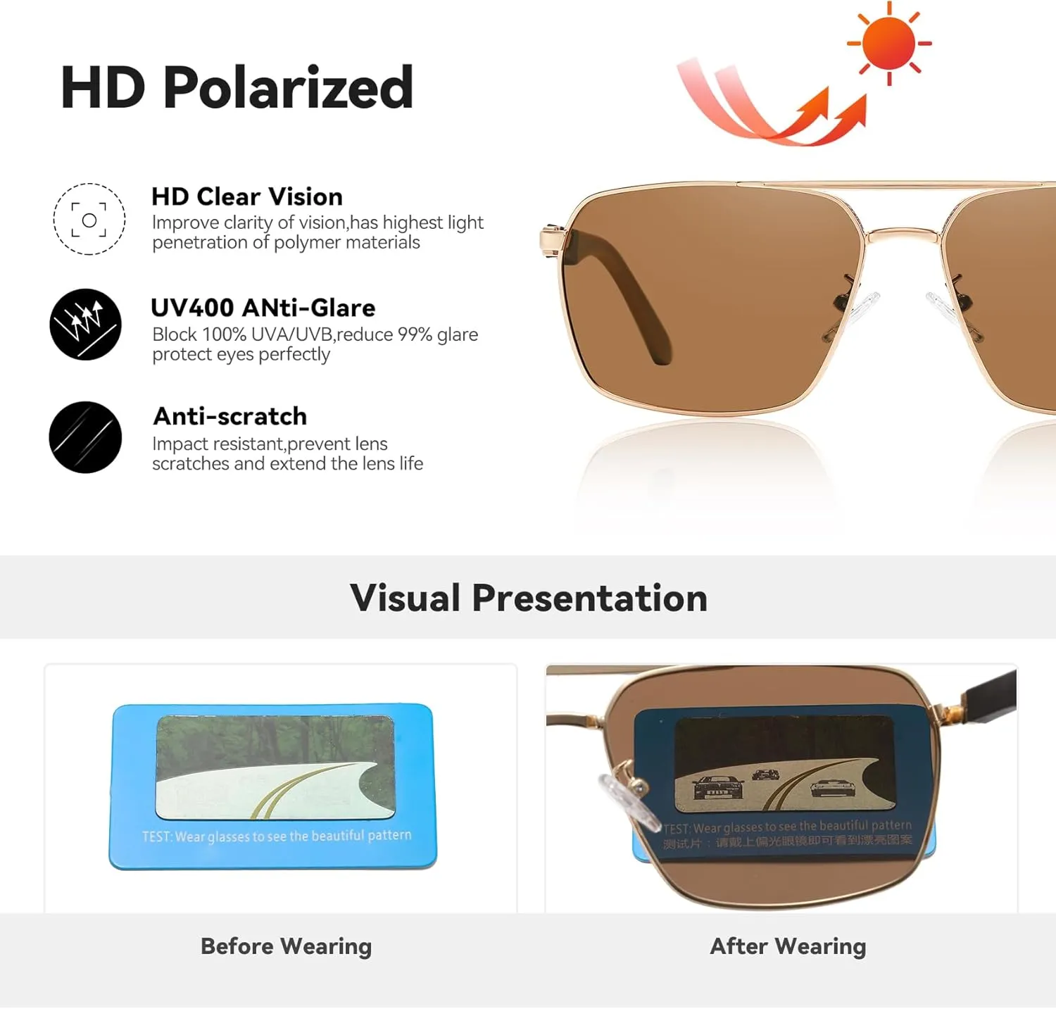 Sunglasses for Men Women Trendy Polarized Sunglasses UV400 Fashion SunGlasses Aviator Sunglasses for Driving Fishing
