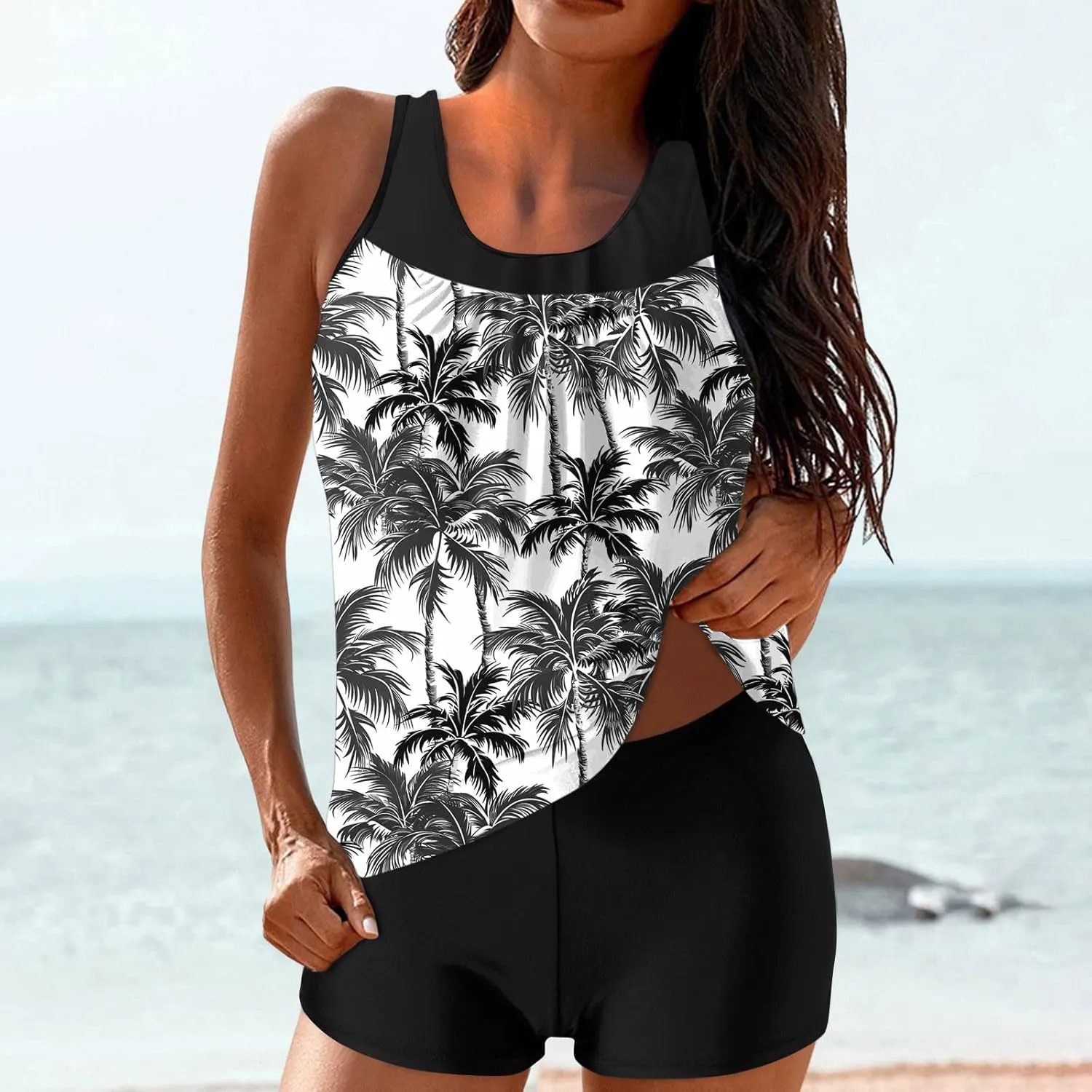Tankini Swimsuits for Women Vintage Floral Print Tummy Control Two Piece Bathing Suits Swim Tank Tops Swimwear 2025